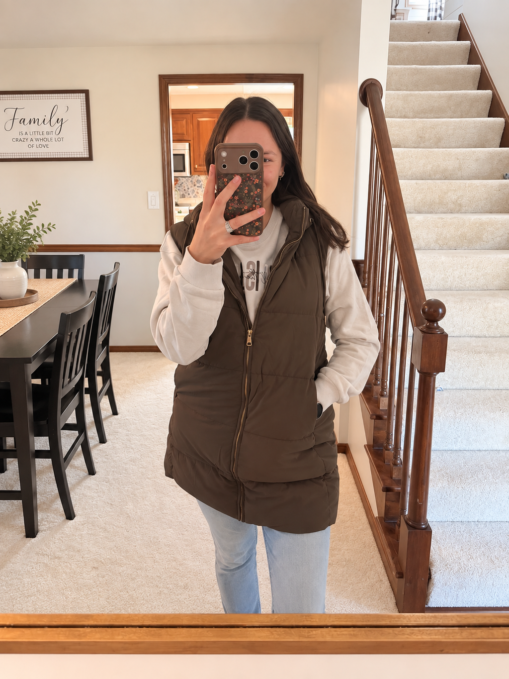 Mocha Longline Hooded Puffer Vest