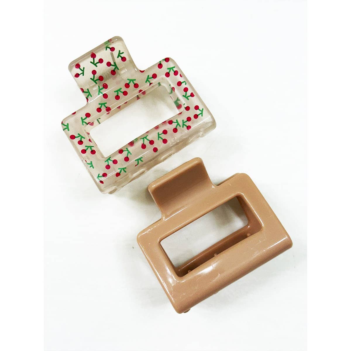 Solid Matt and Cherry Print Combo Medium Hair Claw