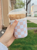 Neutral Tan Checkered Iced Coffee Sleeve