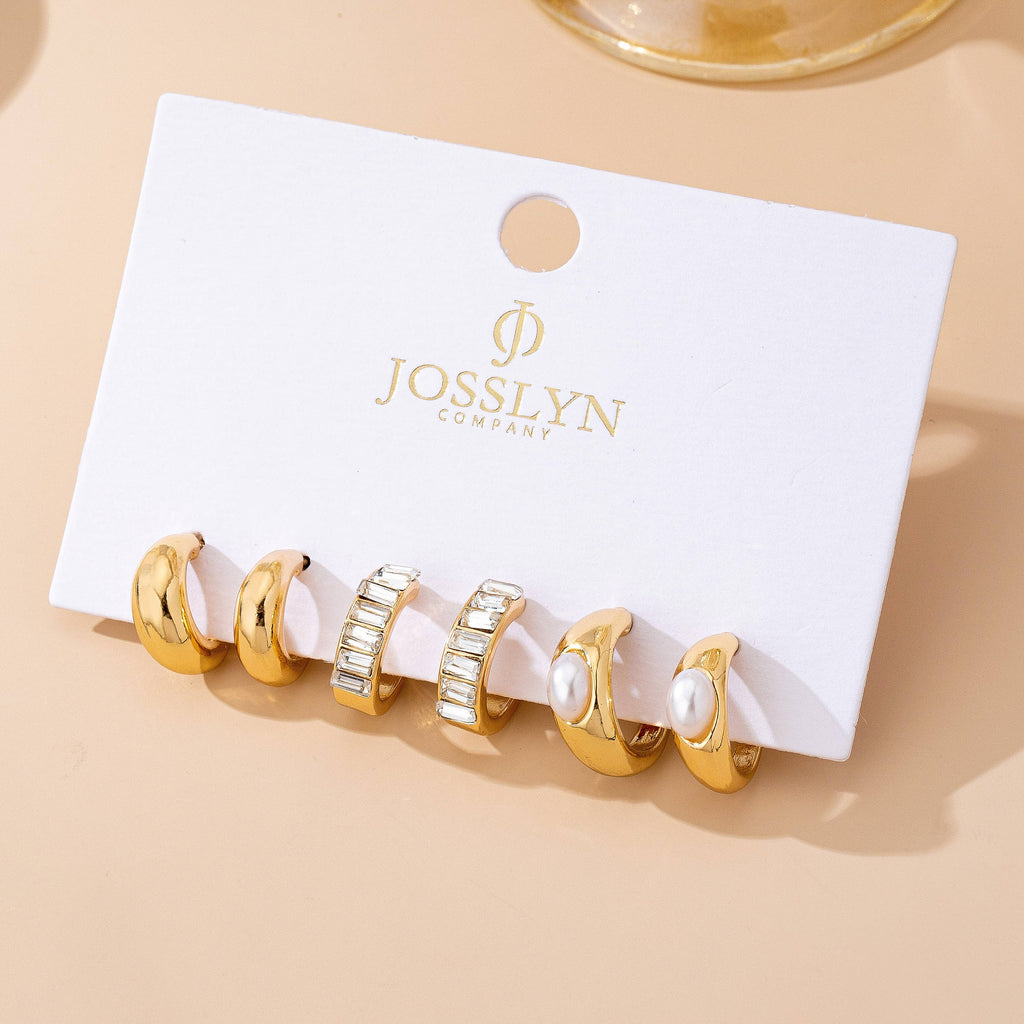 Gold, Pearl & Sparkle Hoop Earring Set