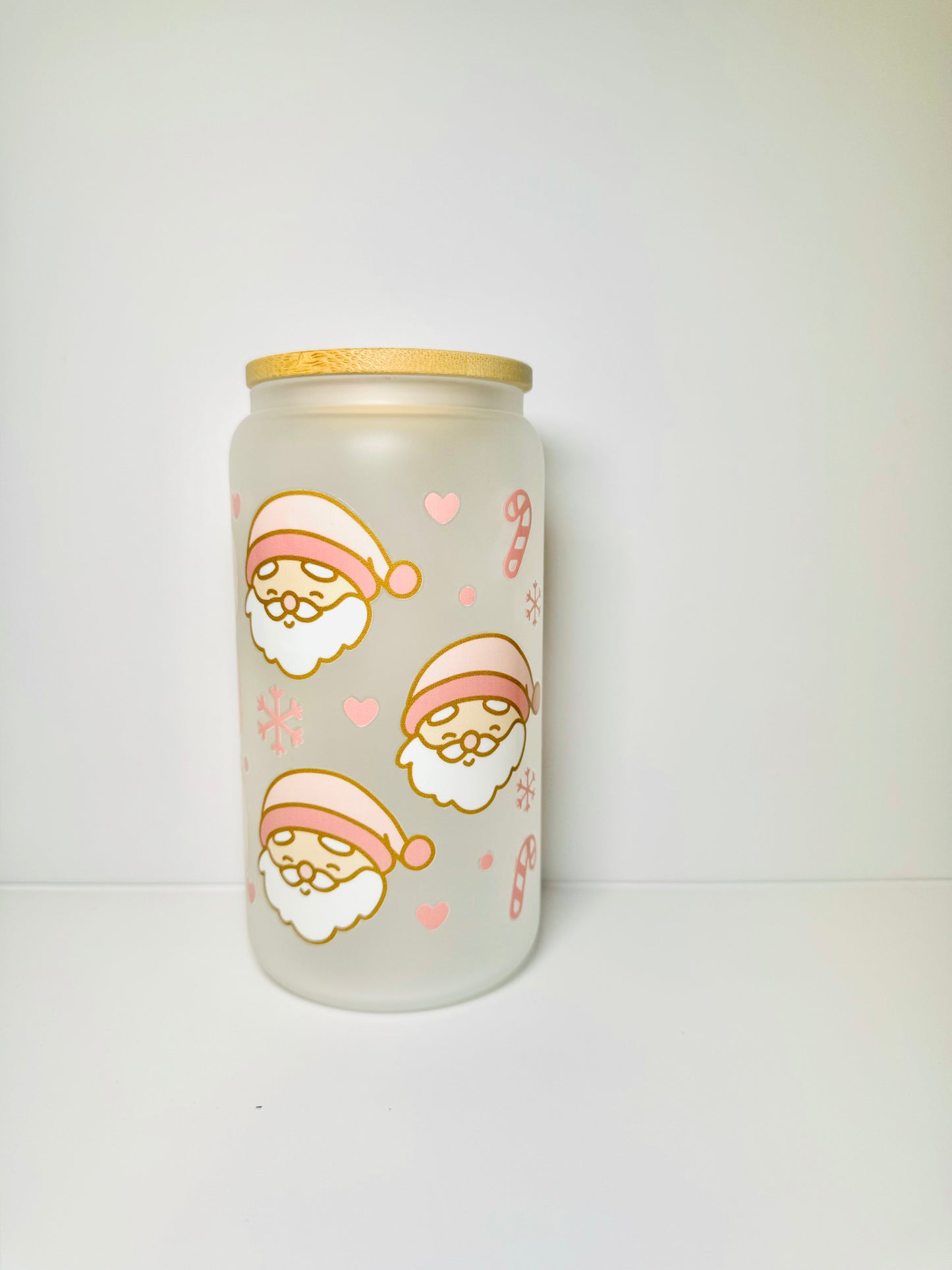 Santa Ho Ho Ho Christmas 16oz Glass Cup with Vibrant DTF Wrap