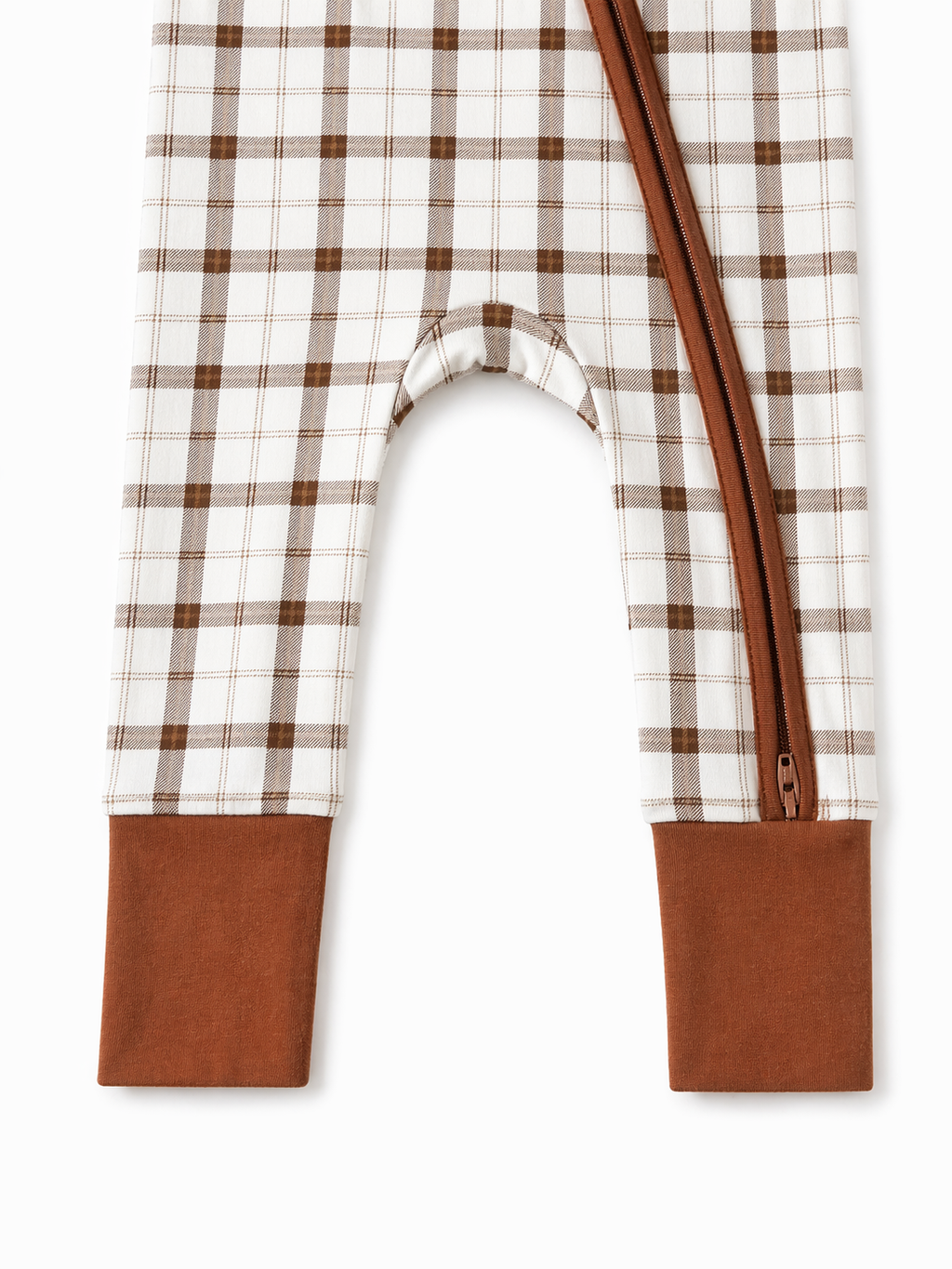 Rust & Cream Plaid Zip-Up Baby Romper