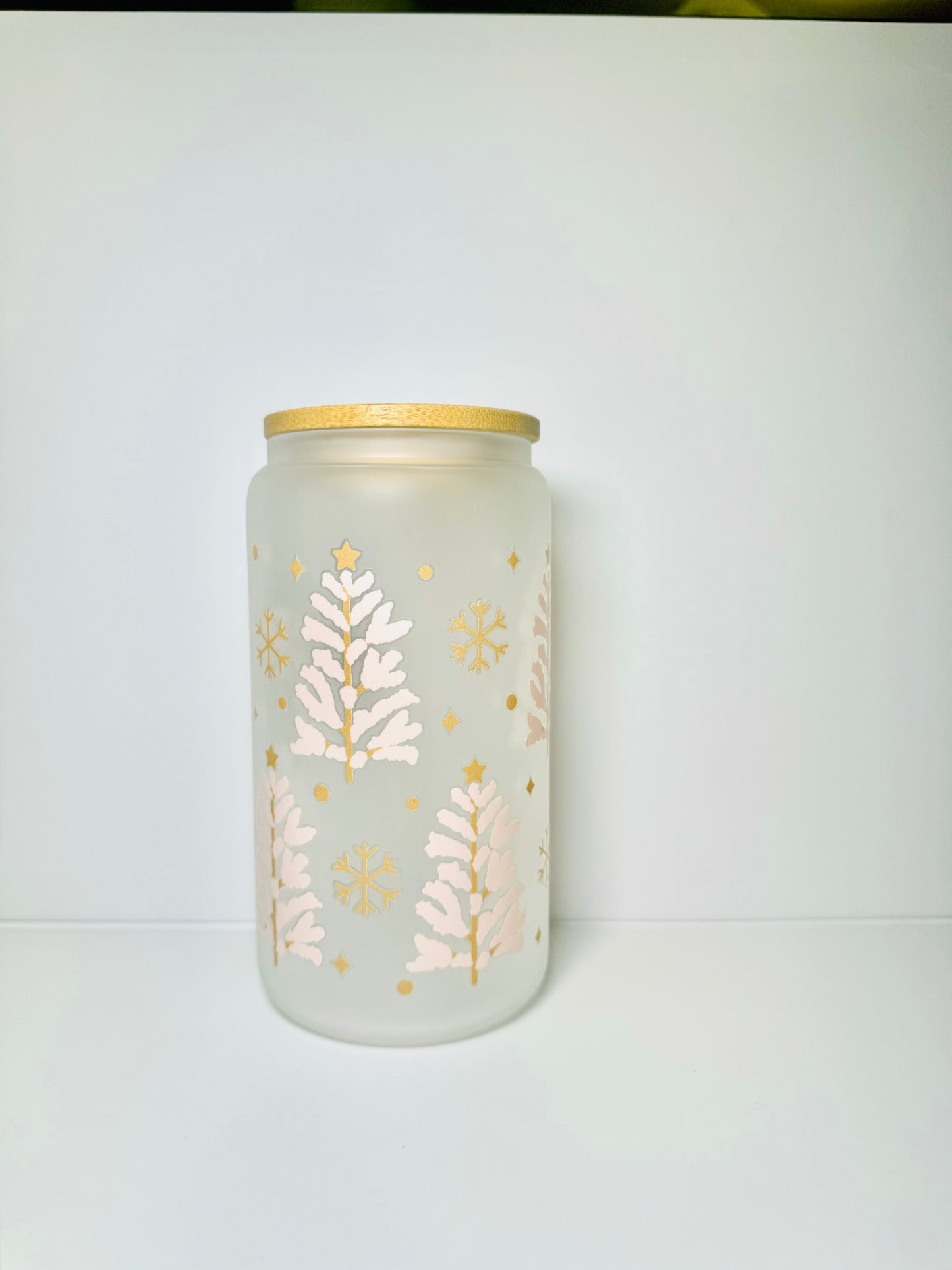 Trees Christmas 16oz Glass Cup with Vibrant DTF Wrap