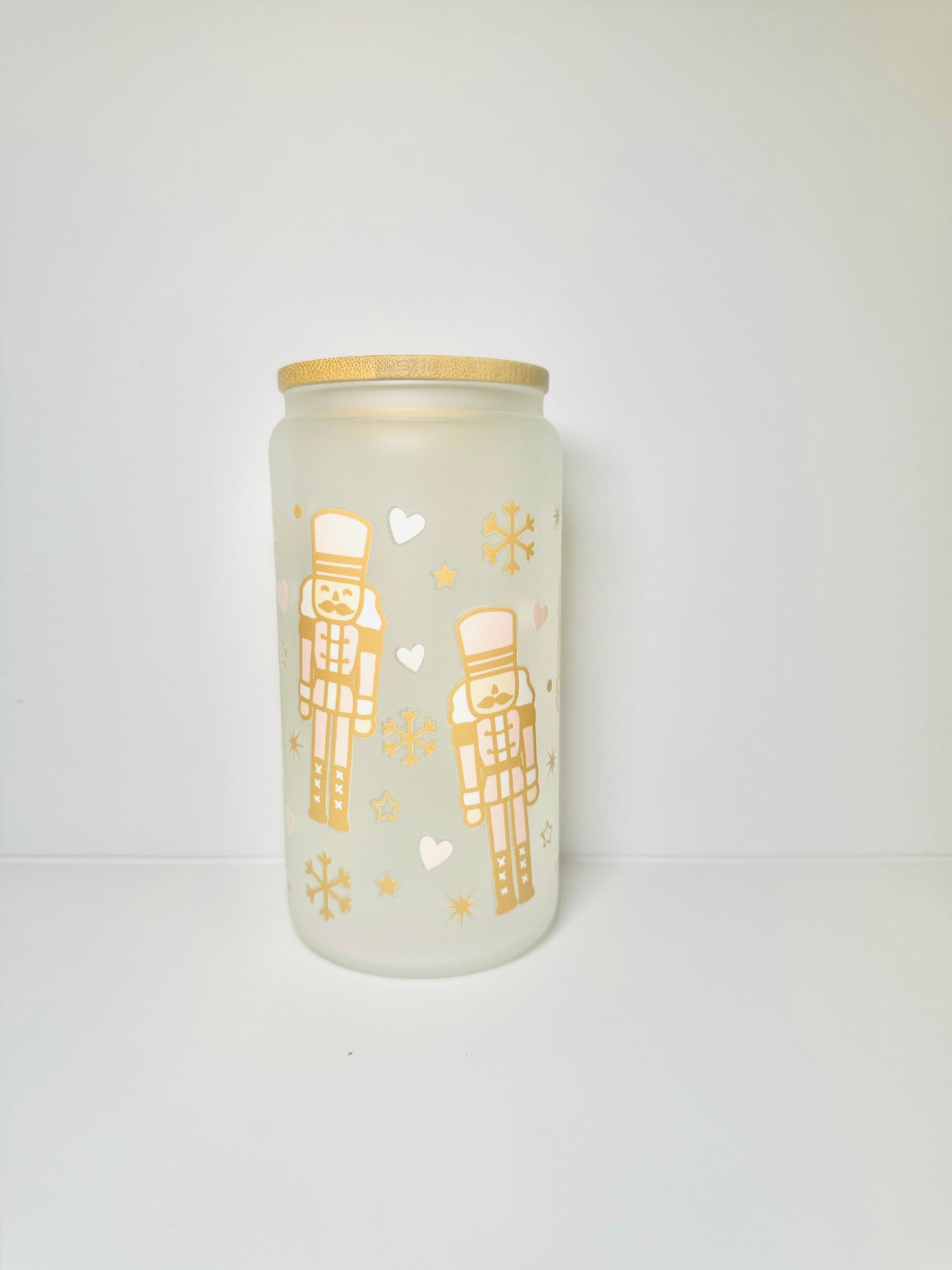 Nutcracker Christmas 16oz Glass Cup with Vibrant DTF Wrap