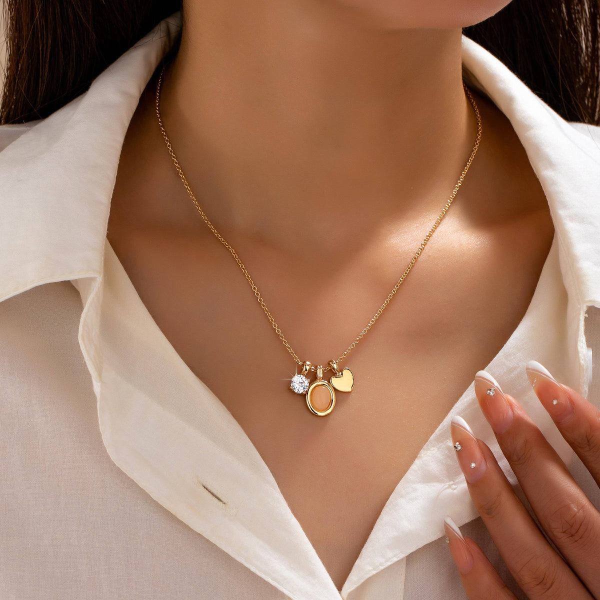 Golden Heart & Pink Charm Necklace