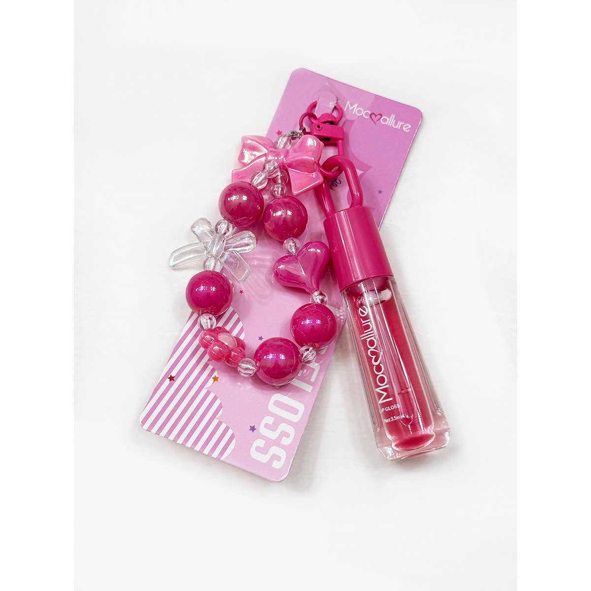 Cute Bow Charm Keychain with Scented Lip Gloss Set