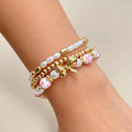 Pink Floral & Pearl Bow Bracelet Stack