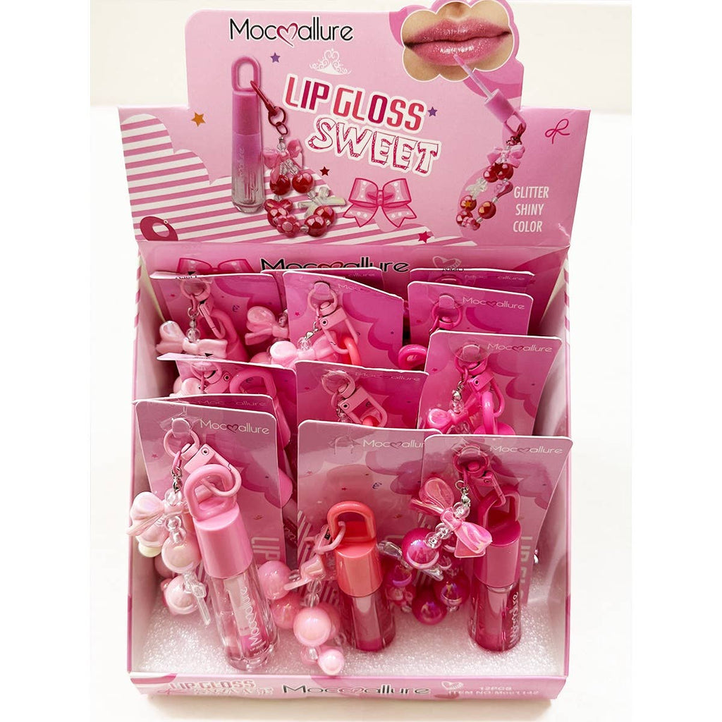 Cute Bow Charm Keychain with Scented Lip Gloss Set