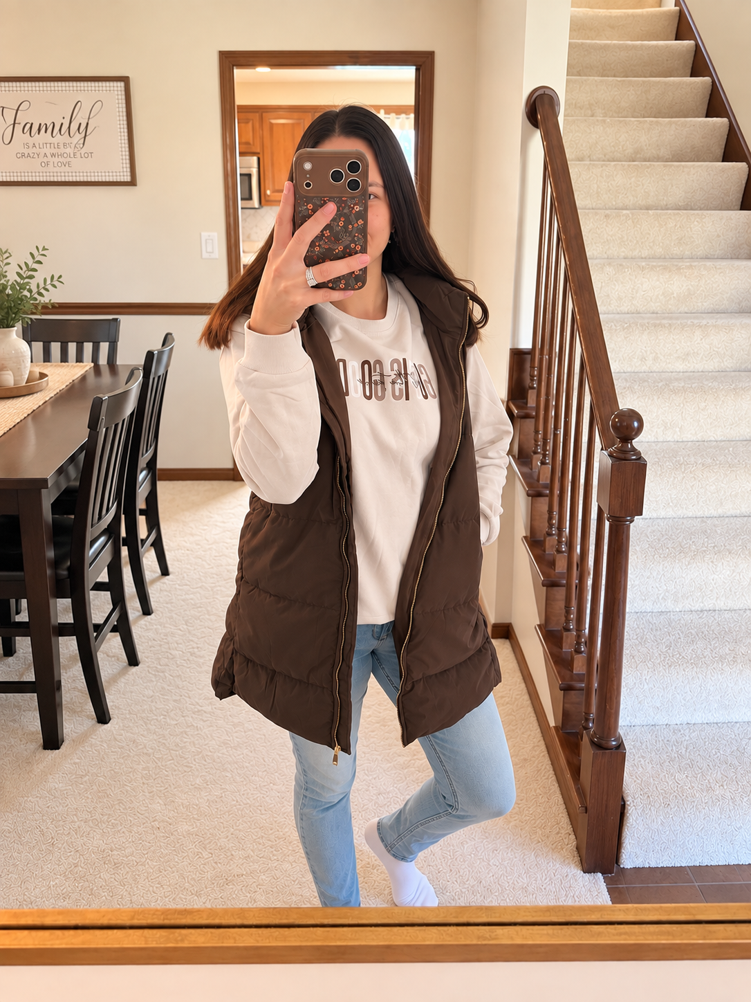Mocha Longline Hooded Puffer Vest
