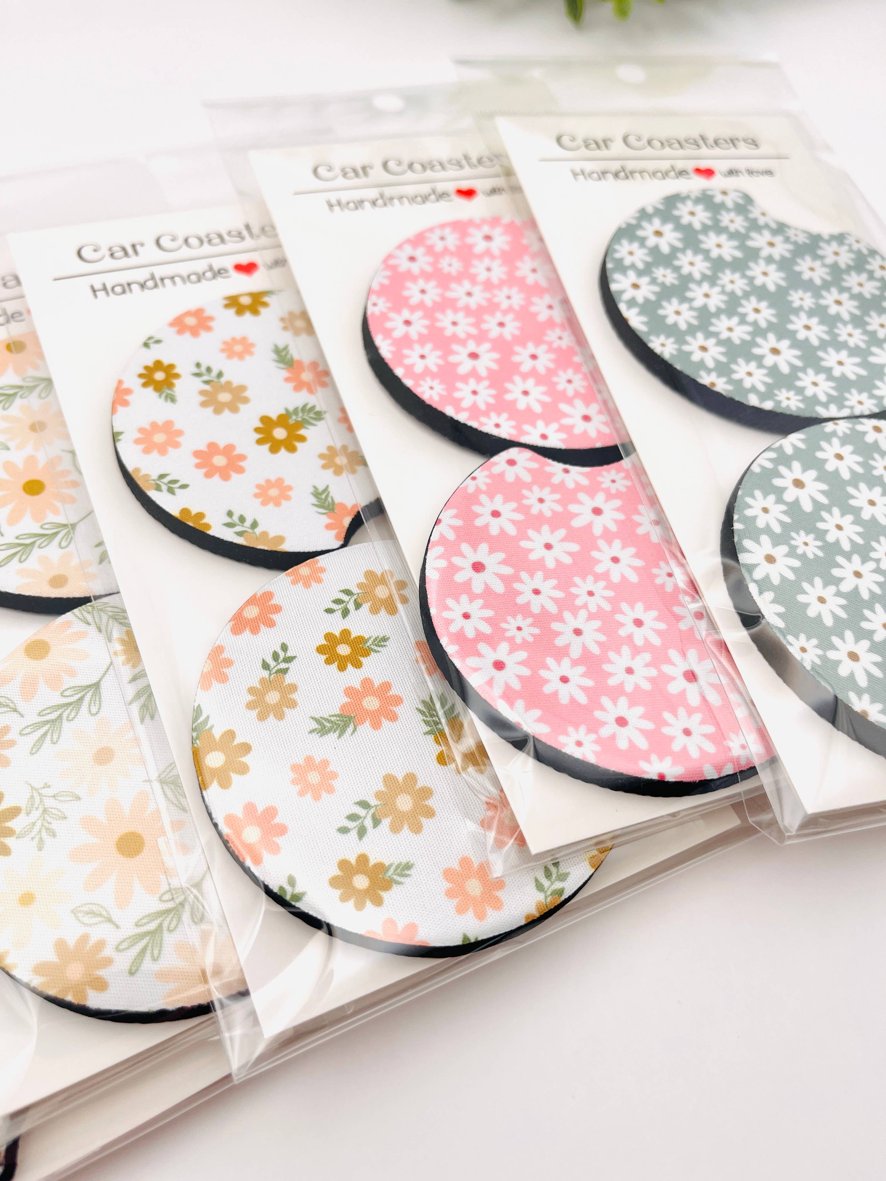 Car Coasters – Set of 2 | Neutral Floral & Bow Prints Summer
