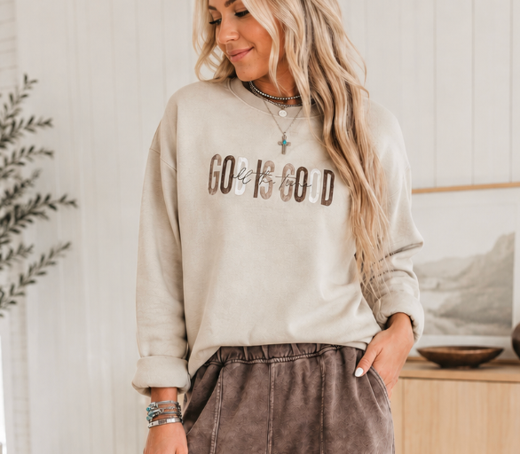 God Is Good Embroidered Cozy Crewneck