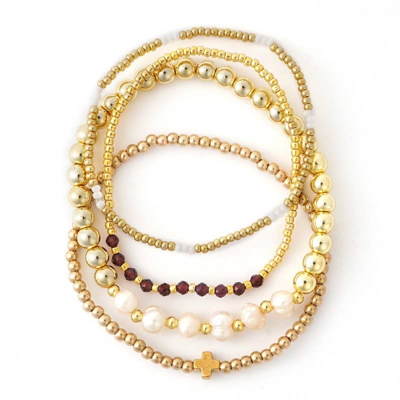 Golden Clover & Pearl Bracelet Stack