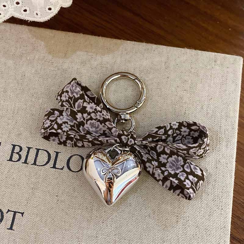 Elegant Floral Print Bow Heart Keychain Charms DP25F586