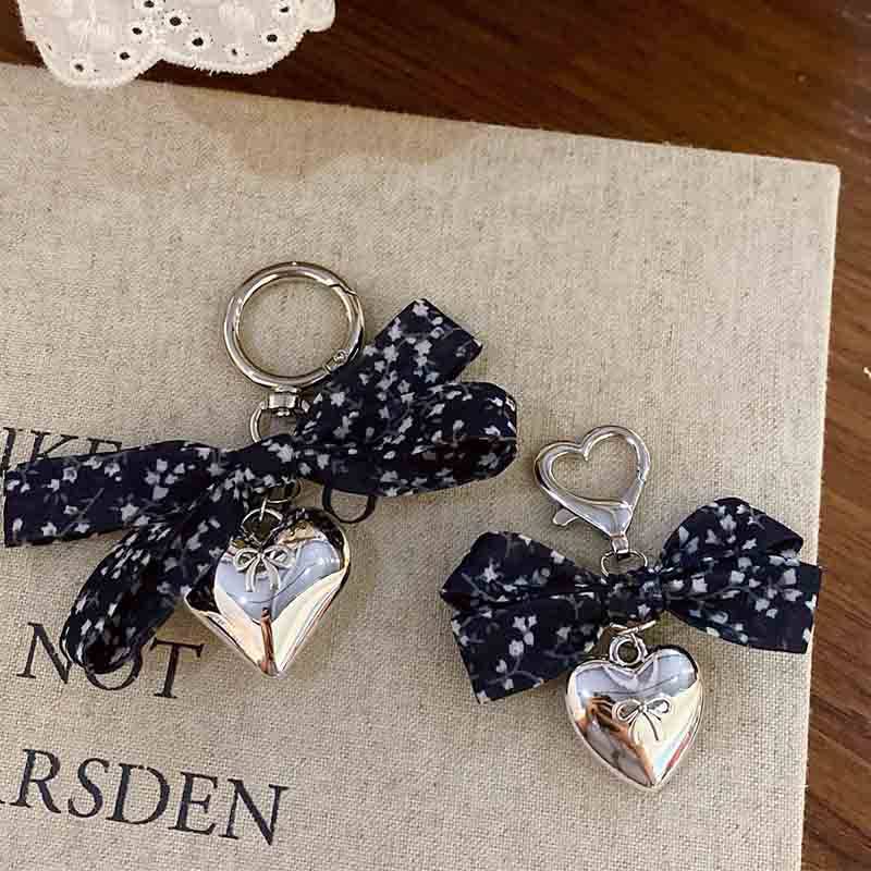 Elegant Floral Print Bow Heart Keychain Charms DP25F586