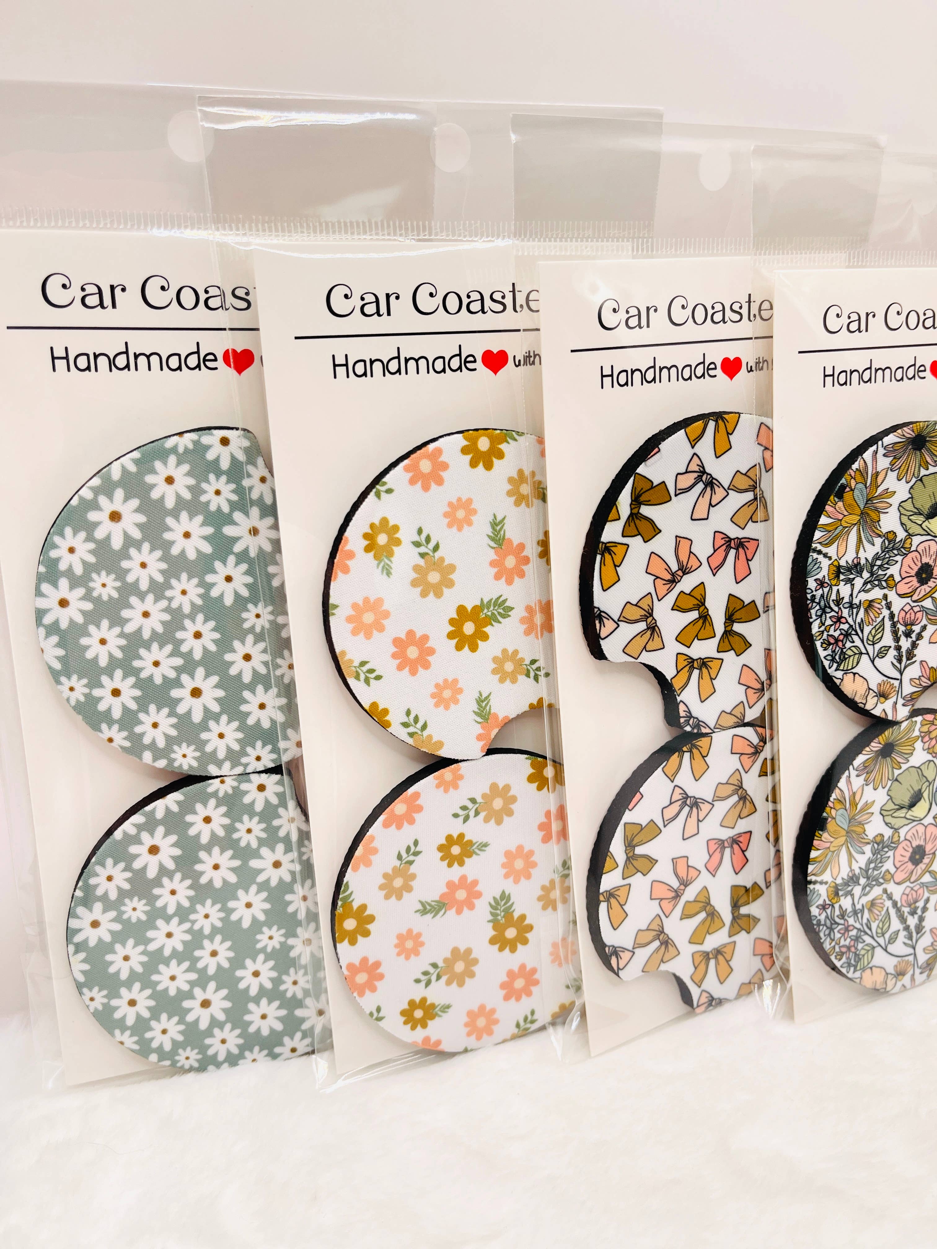 Car Coasters – Set of 2 | Neutral Floral & Bow Prints Summer
