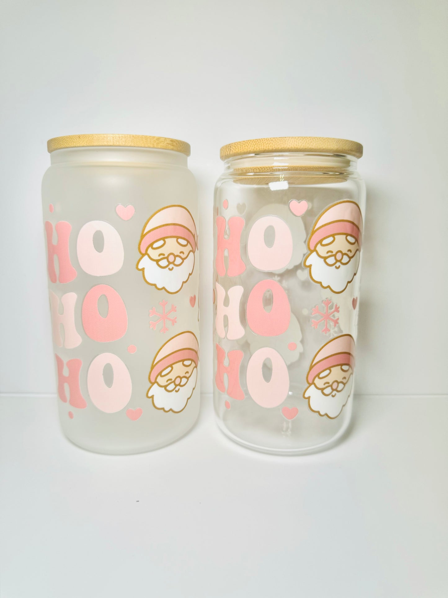 Santa Ho Ho Ho Christmas 16oz Glass Cup with Vibrant DTF Wrap