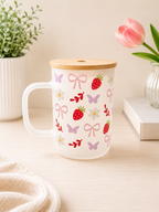 Strawberry Bow Frosted Glass Mug 🍓🎀