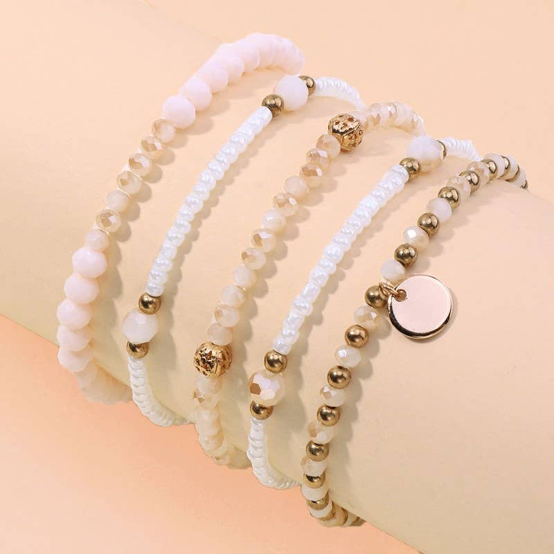 Blush Pink & Gold Beaded Bracelet Stack