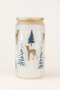 Winter Woodland Glass Cup – 16oz Frosted Deer & Trees Design