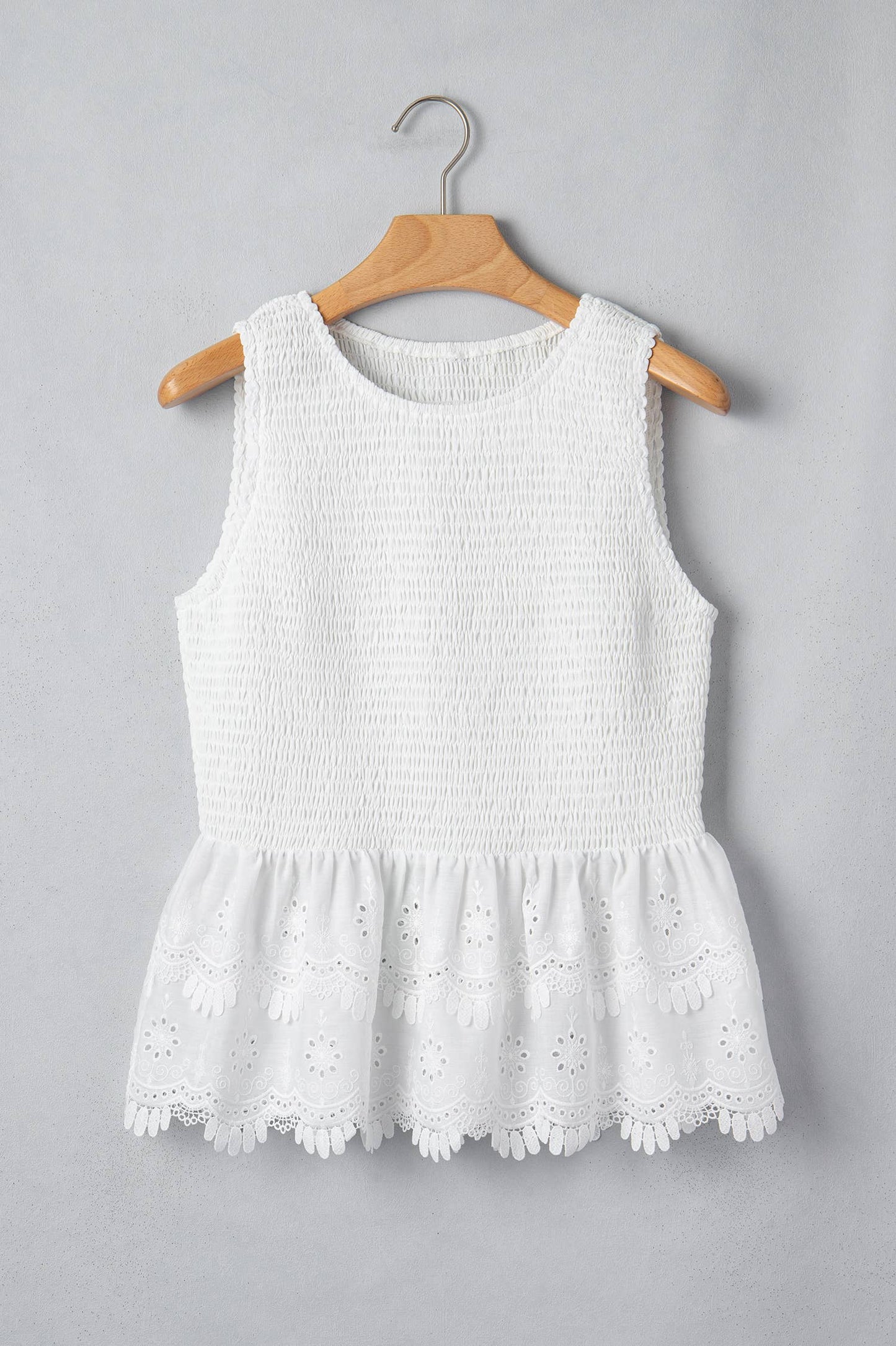 Sleeveless Smocked Lace Peplum Top