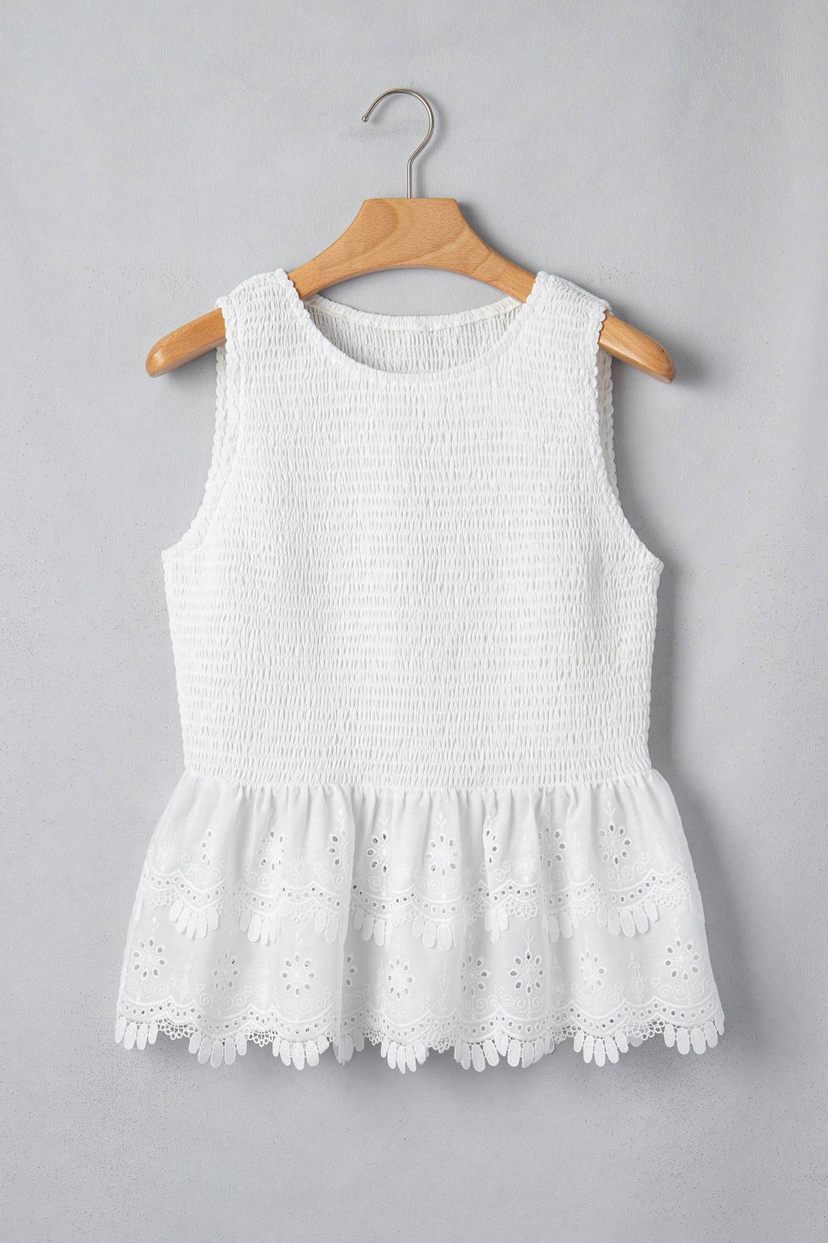 Sleeveless Smocked Lace Peplum Top