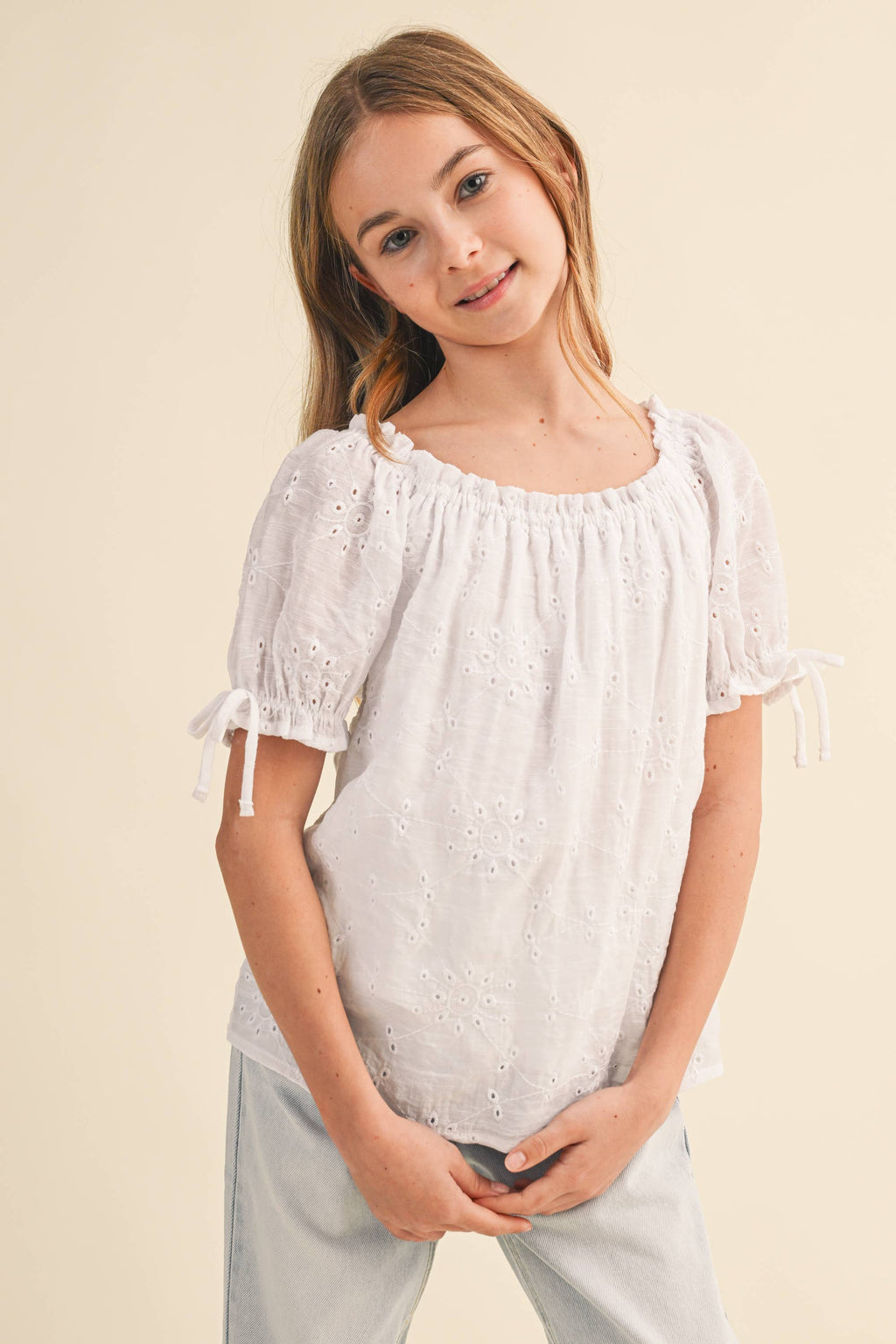 Sweet Summer Eyelet Peasant Top – Tween Girls