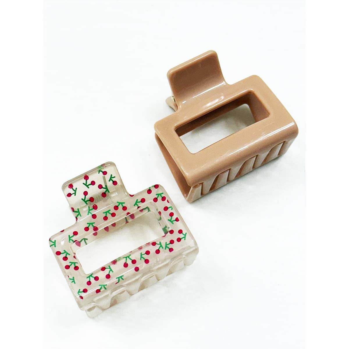 Solid Matt and Cherry Print Combo Medium Hair Claw