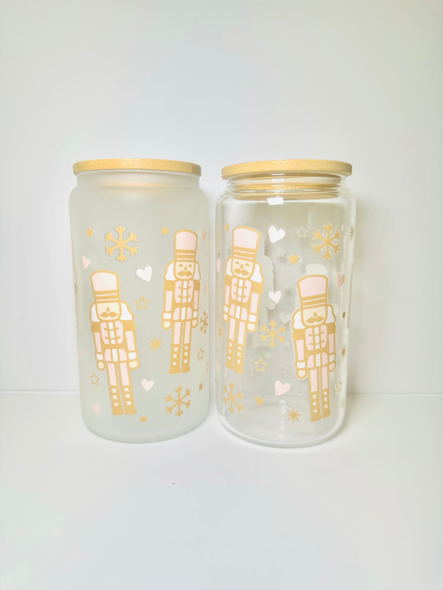 Nutcracker Christmas 16oz Glass Cup with Vibrant DTF Wrap