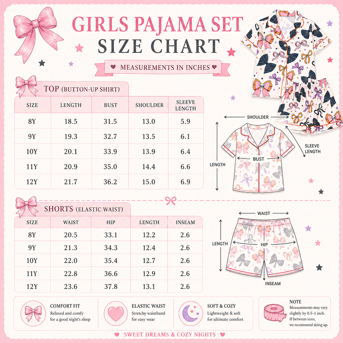 Girls Pink Bow Pajama Set