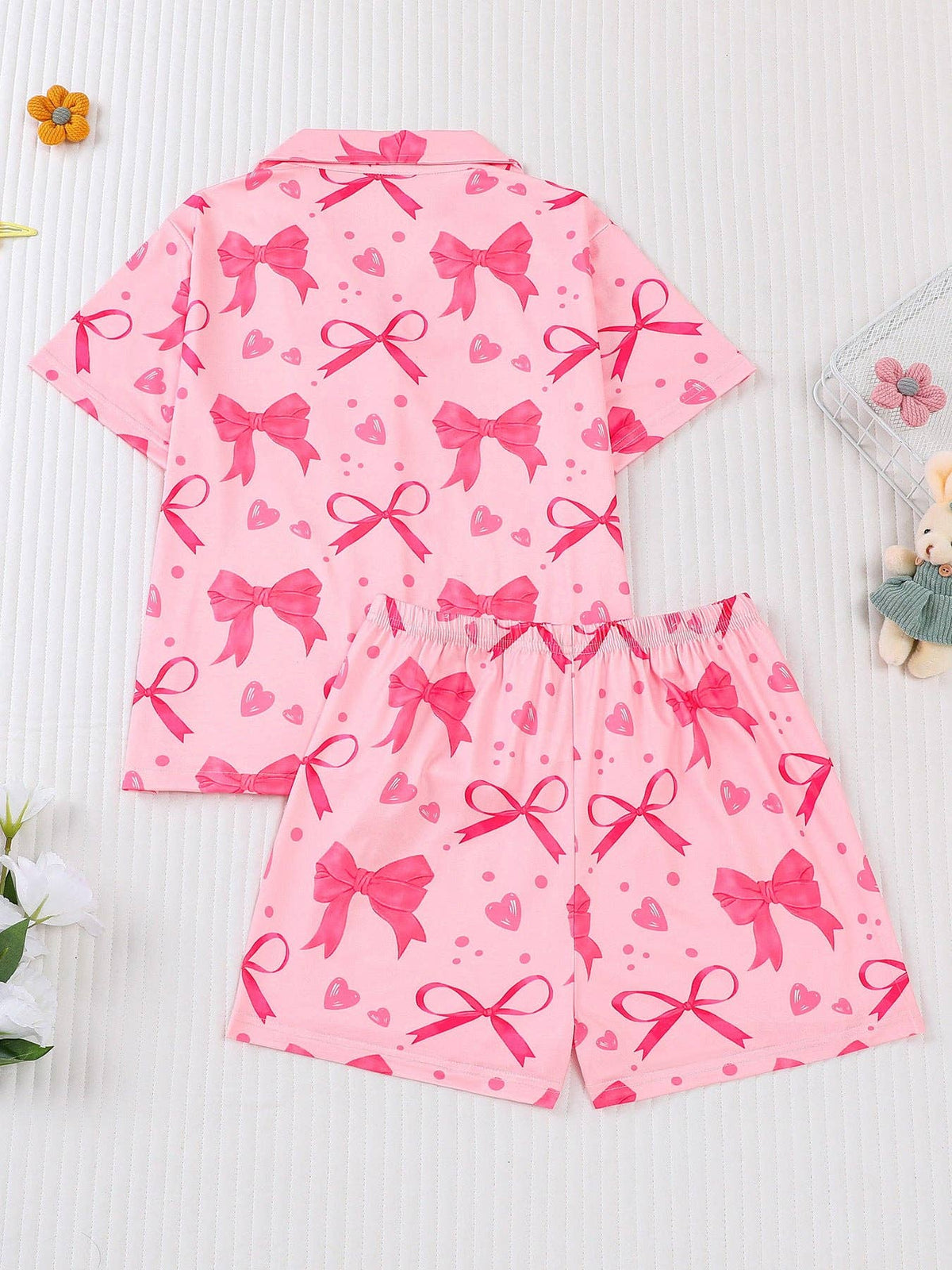 Girls Pink Bow Pajama Set