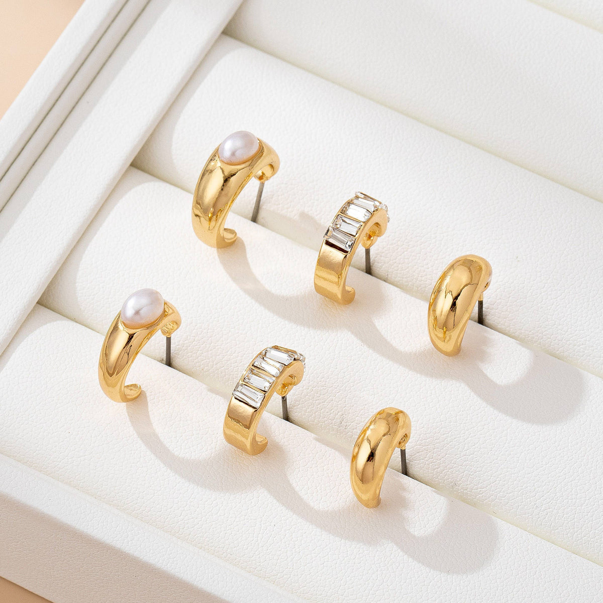 Gold, Pearl & Sparkle Hoop Earring Set