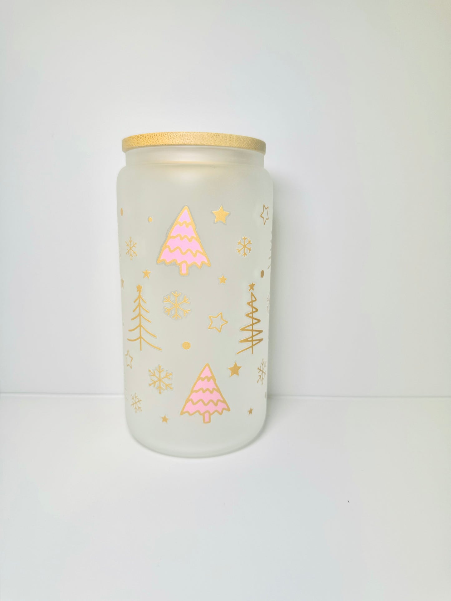 Christmas Trees 16oz Glass Cup with Vibrant DTF Wrap