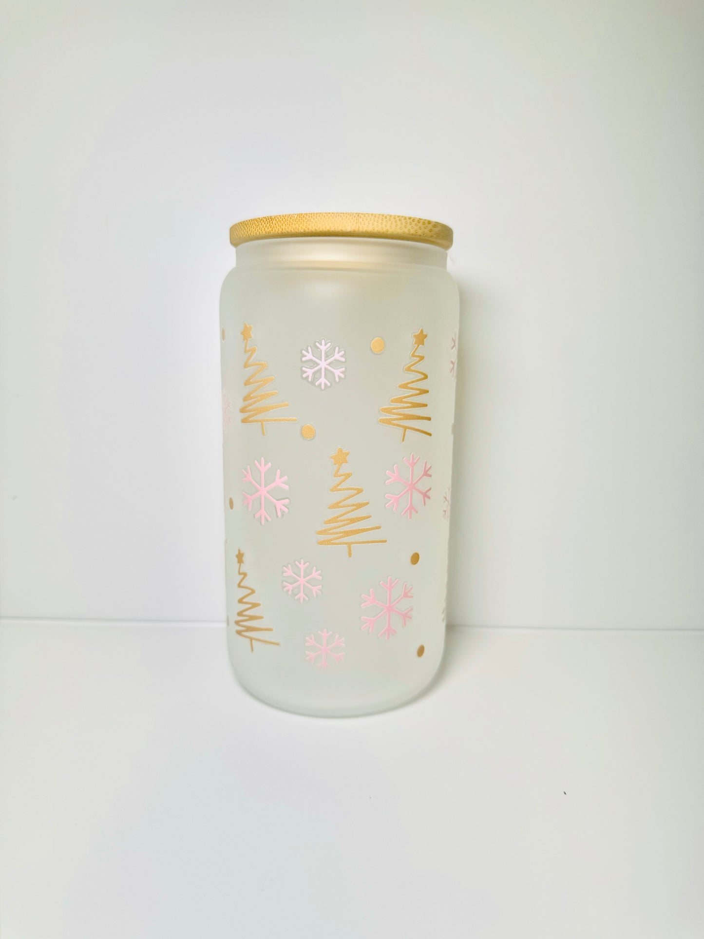 Freezing Season Christmas 16oz Glass Cup with Vibrant DTF Wrap