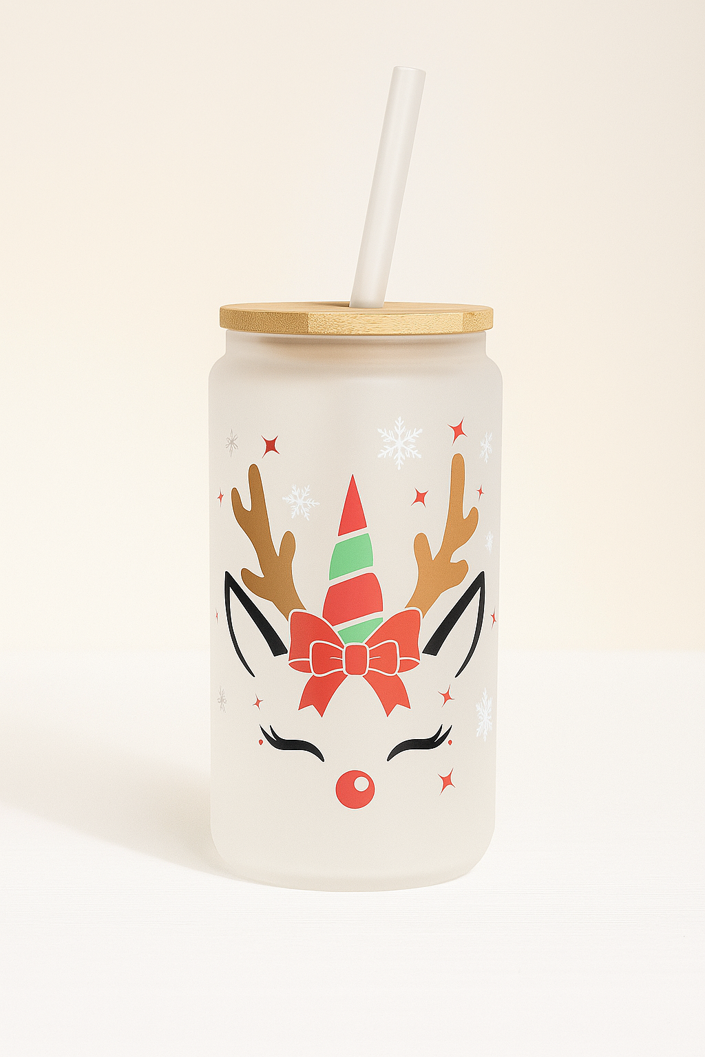 🦌 Reindeer Unicorn Christmas 16oz Glass Cup