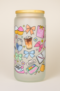 ✨ Cozy Pastel Life Glass Cup | 16oz Frosted Glass Tumbler with Bamboo Lid