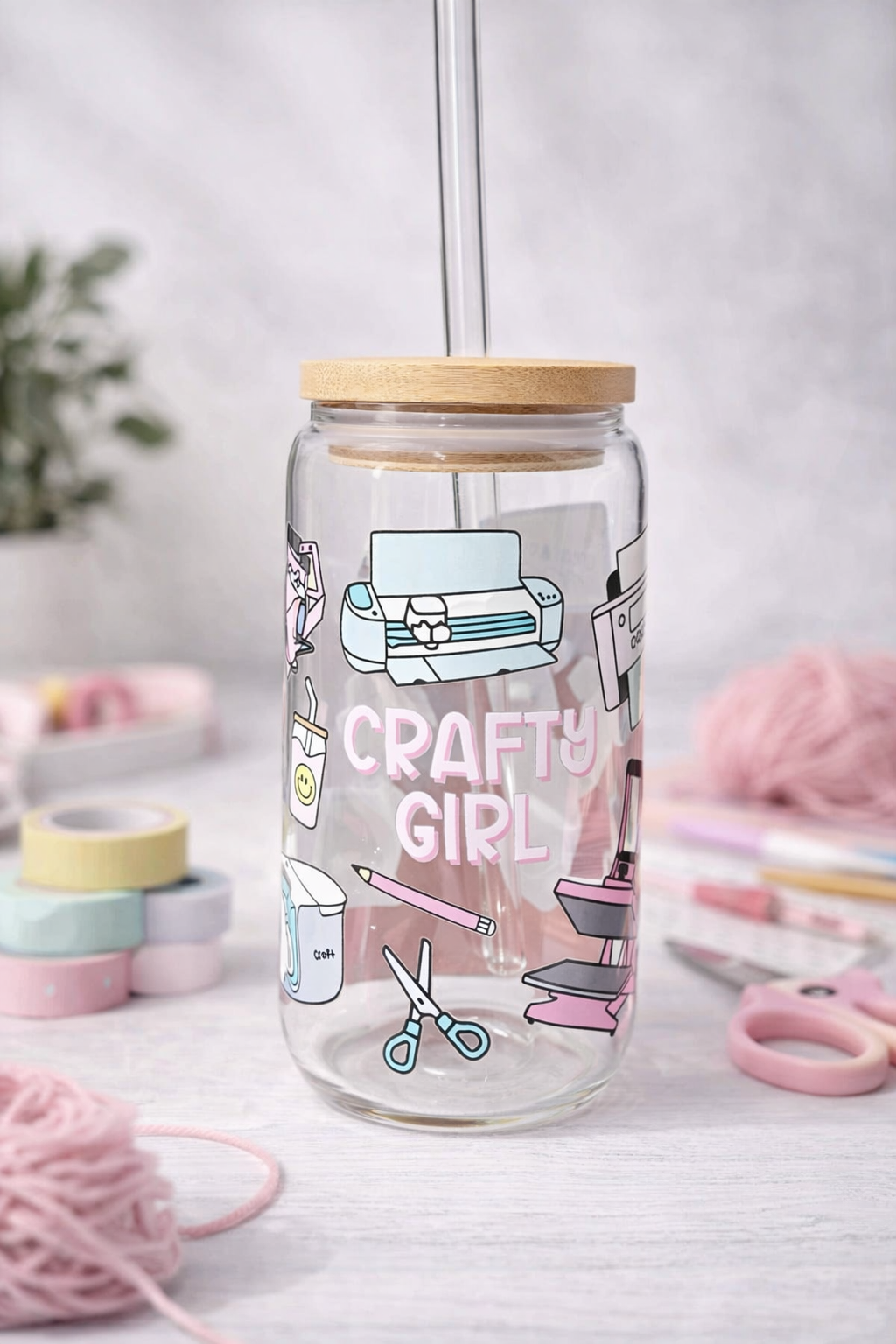 Crafty Girl Glass Cup 🩷✂️
