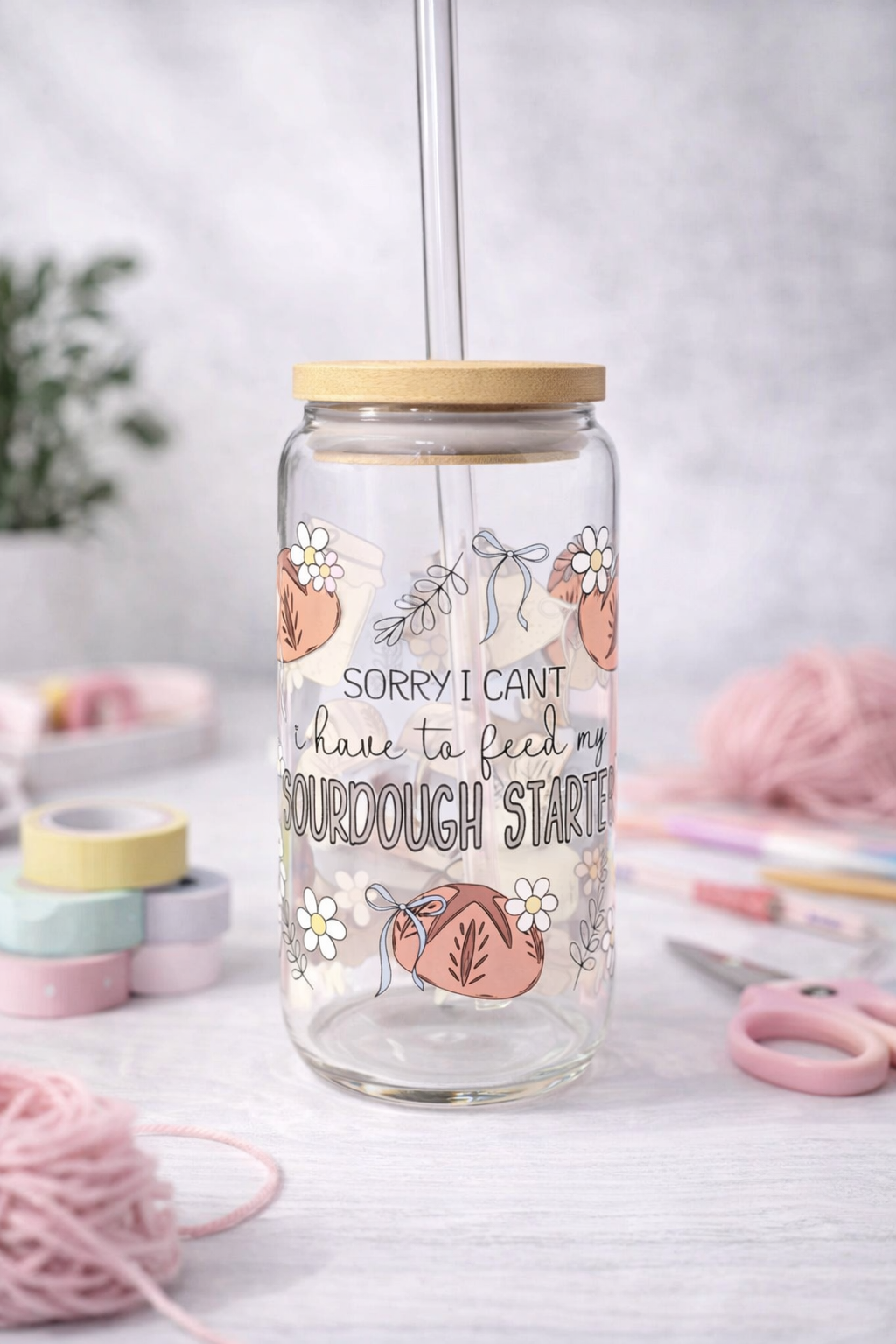 Sourdough Starter Glass Cup 🍞🌼