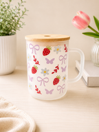 Strawberry Bow Frosted Glass Mug 🍓🎀