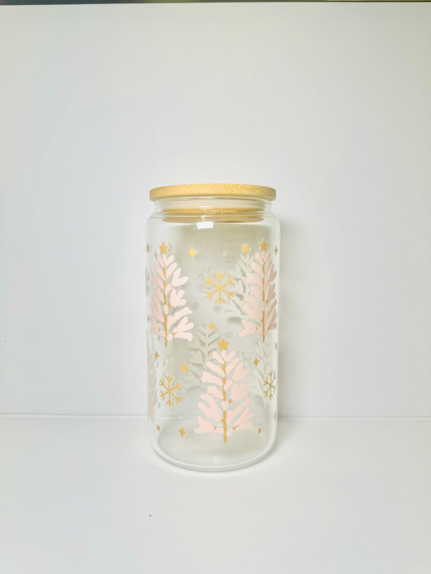 Trees Christmas 16oz Glass Cup with Vibrant DTF Wrap