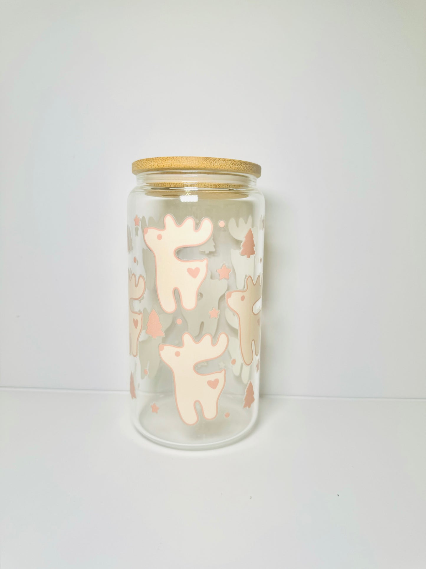 Reindeer Christmas 16oz Glass Cup with Vibrant DTF Wrap