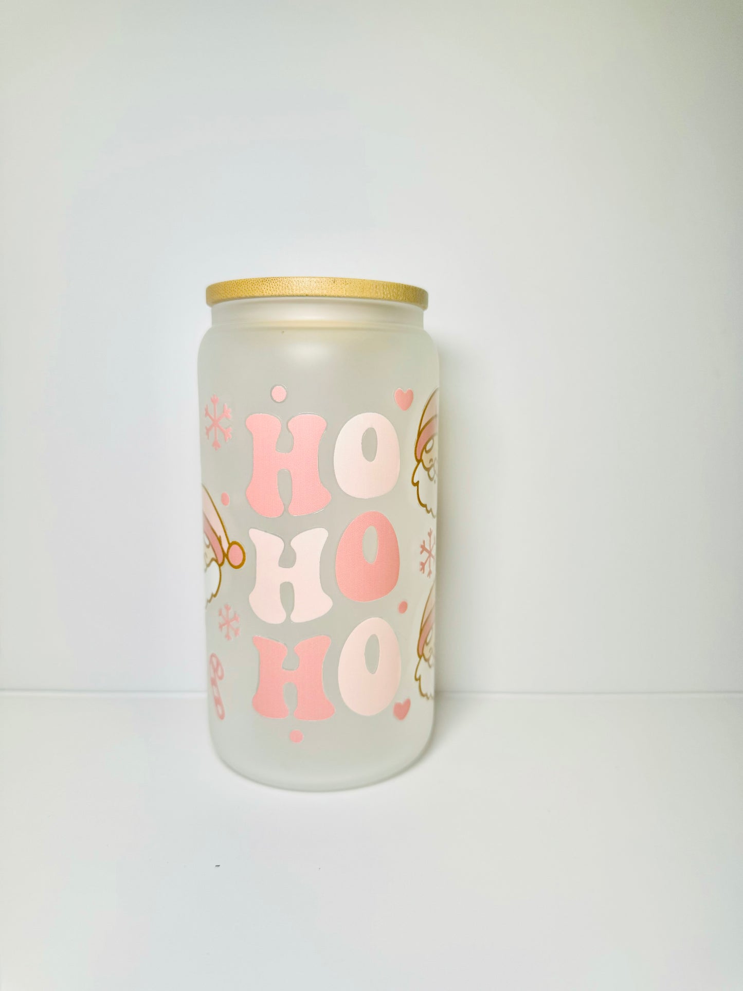 Santa Ho Ho Ho Christmas 16oz Glass Cup with Vibrant DTF Wrap