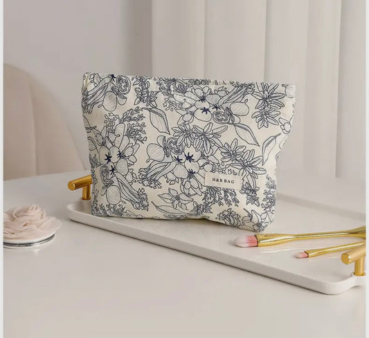 Floral Canvas Cosmetic & Travel Bag