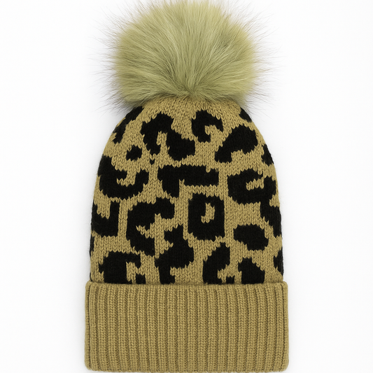 🐆 Leopard Print Pom Beanie