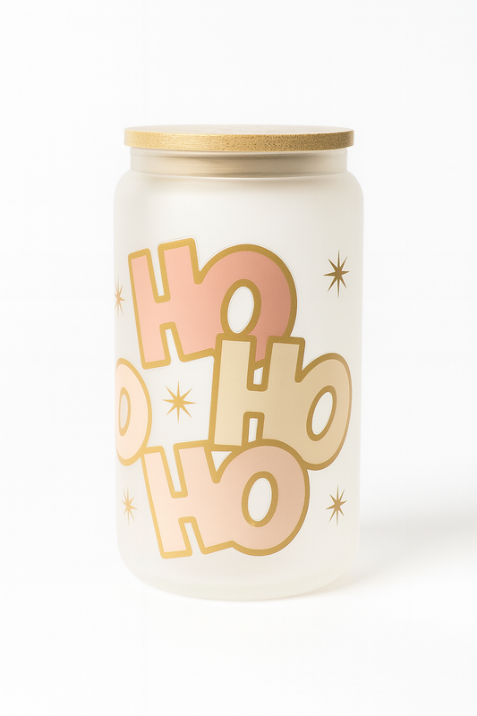 🎅 HO HO HO Frosted Christmas Glass Cup