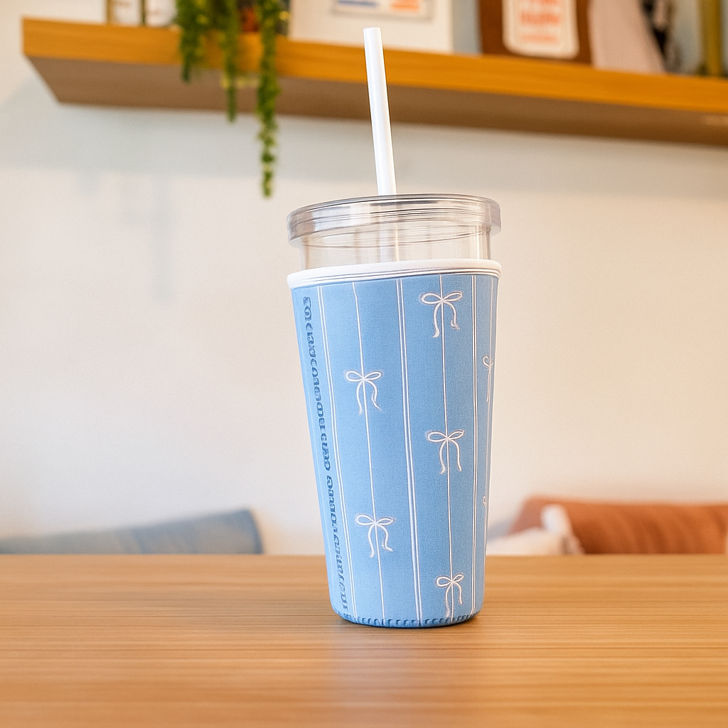 Blue Bow Cup Sleeve
