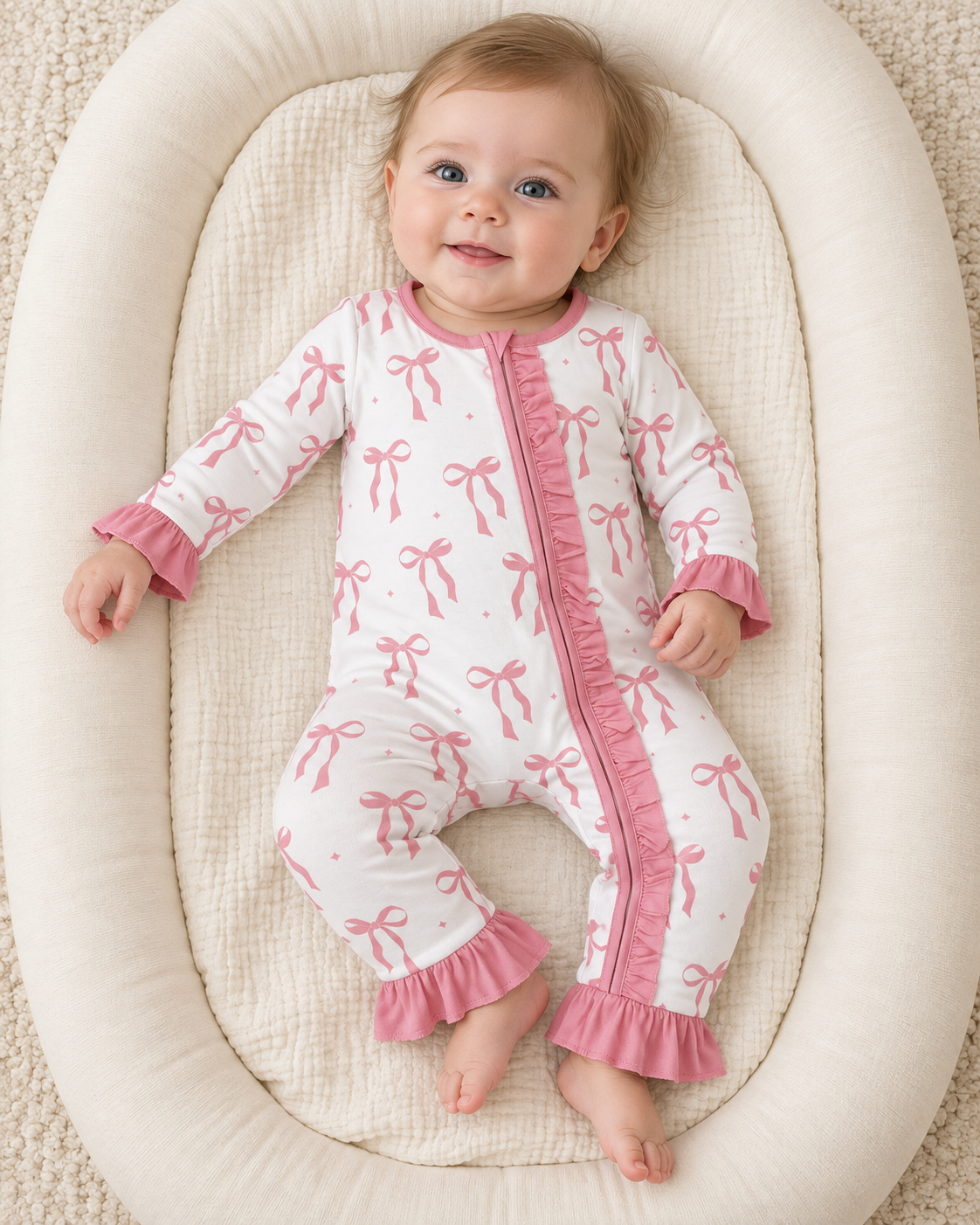 Baby Girl Bow Printed Zip Sleeper
