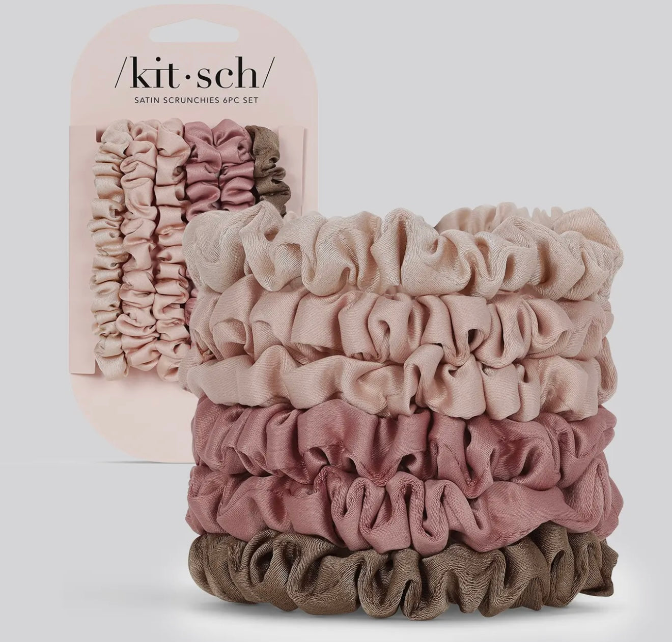 🌸 Kitsch Satin Scrunchie Set – 6pc Neutral Tones