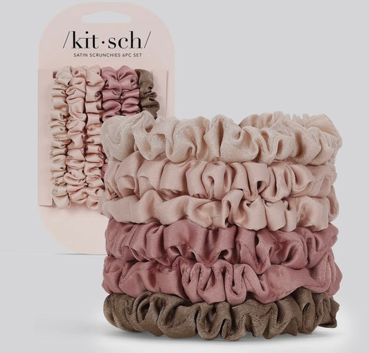 🌸 Kitsch Satin Scrunchie Set – 6pc Neutral Tones