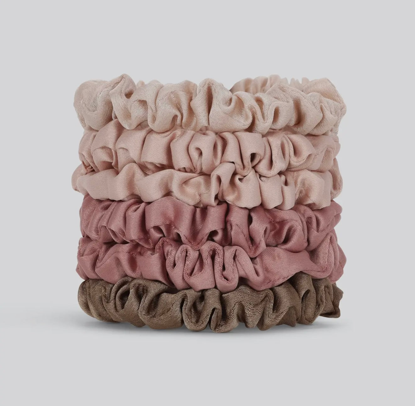🌸 Kitsch Satin Scrunchie Set – 6pc Neutral Tones