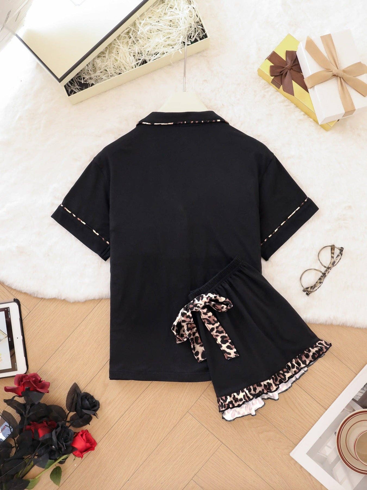 Animal Print Accent Pajama Set